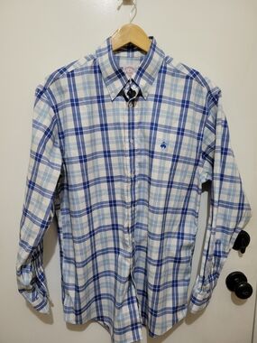 Brooks Brothers Blue and White Plaid Button-Down Shirt
